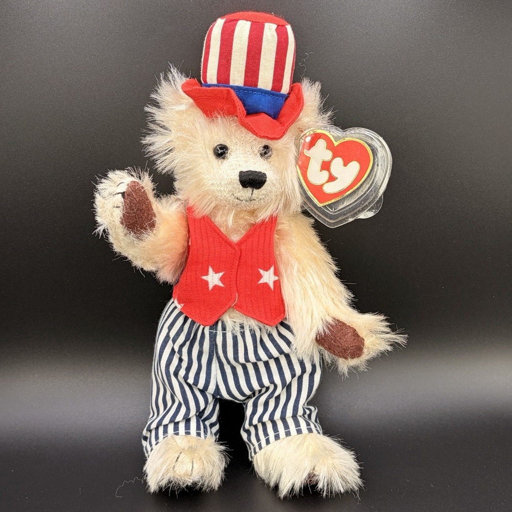 Ty Beanie Attic Treasures Uncle Sam 10" Jointed Plush Bear Patriotic 2000 MWMT